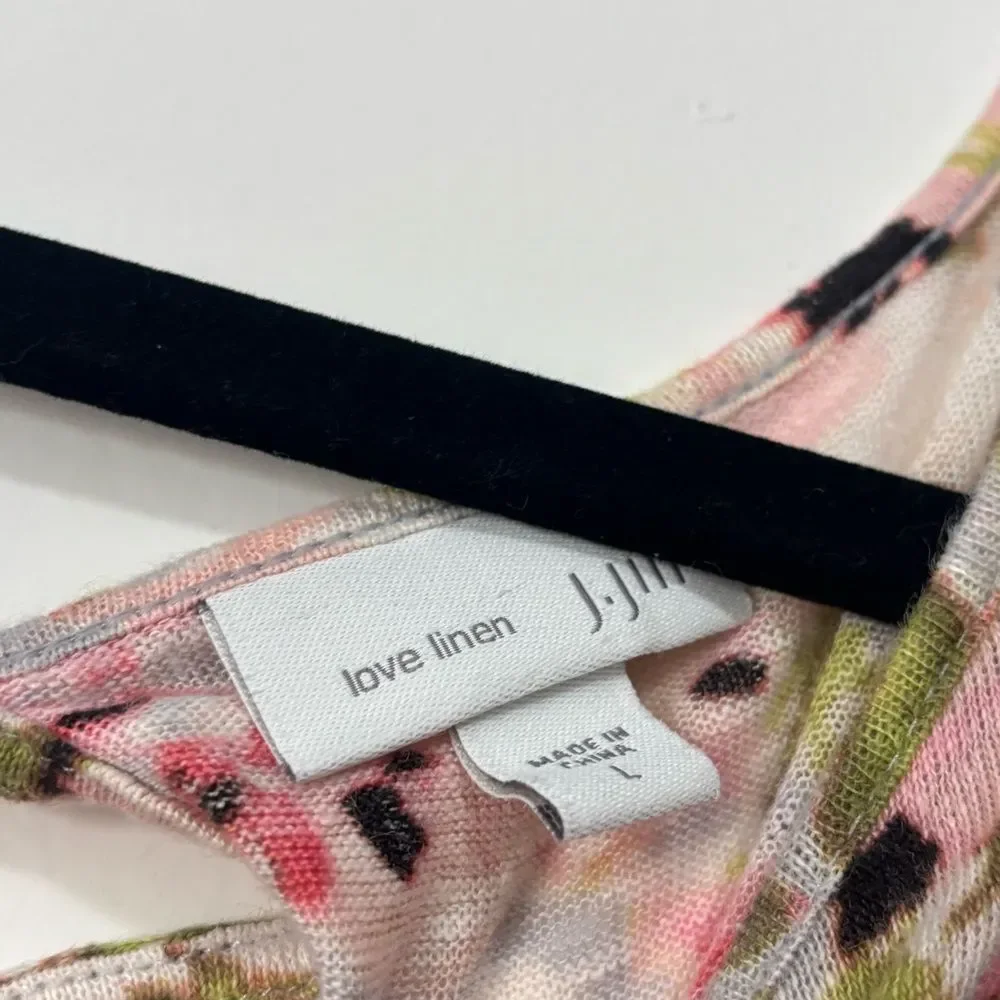 J. Jill Love Linen Springtime Floral Keyhole Tie Back Tunic Blouse Top Large - Picture 4 of 6